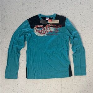 Diesel Turquoise and Black Theret Long Sleeve Boys Shirt Size Large NWT